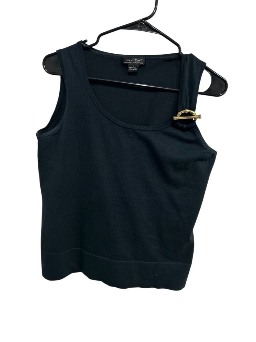 Cest City Womens Black Tank Top Gold Accent Pin Detail Size Large Elegant Chic